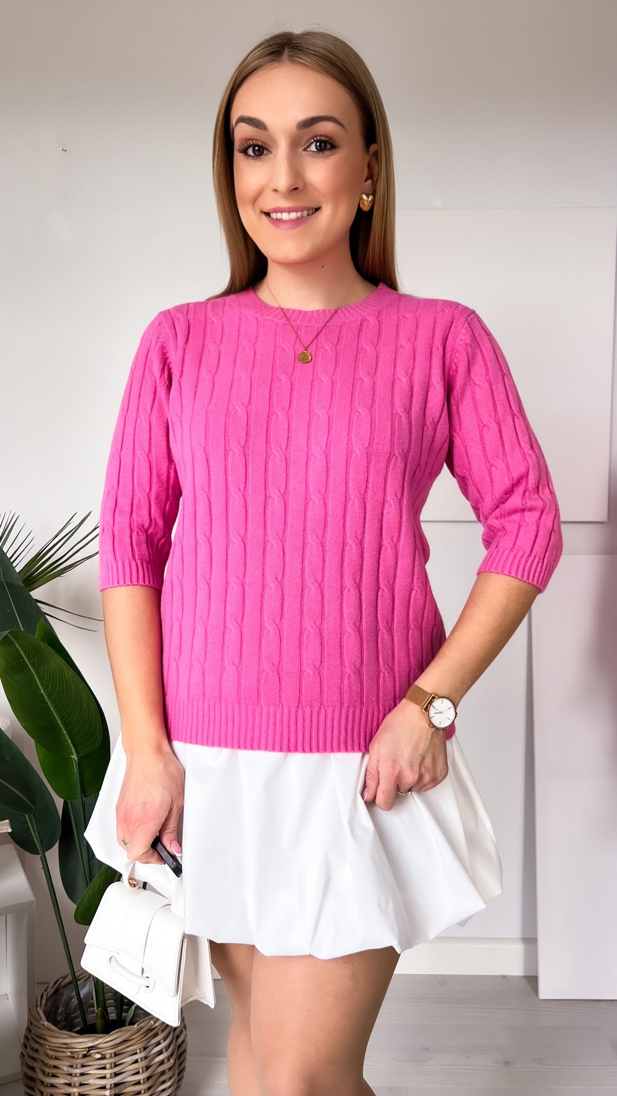 Sweter 🌷 "April Cozy" różowy warkocz - obrazek 2