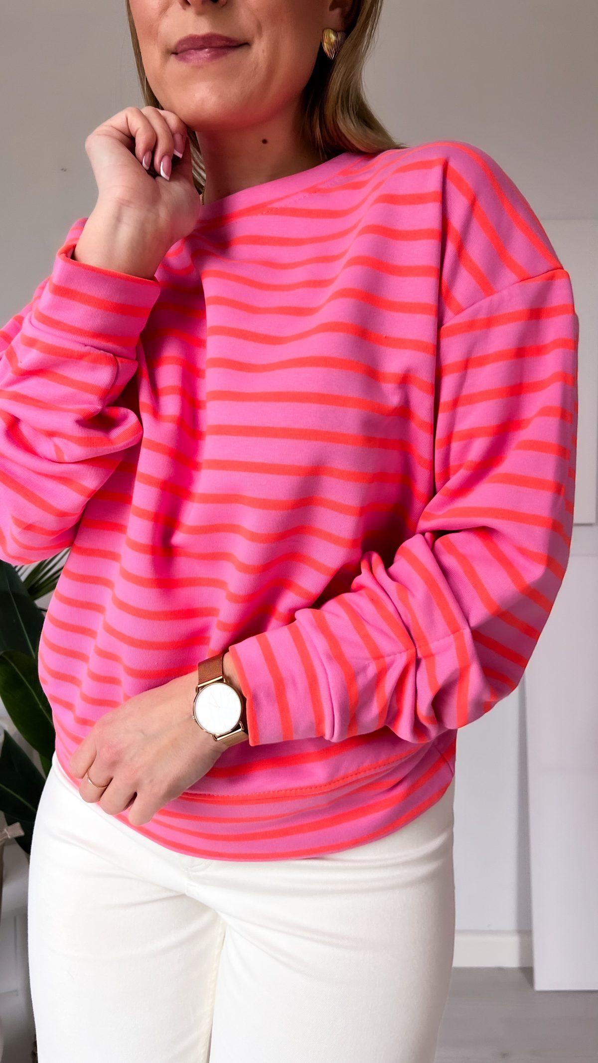 Bluza 🌈 "Stripe Vibes" różowa w pomarańczowe pasy - obrazek 11