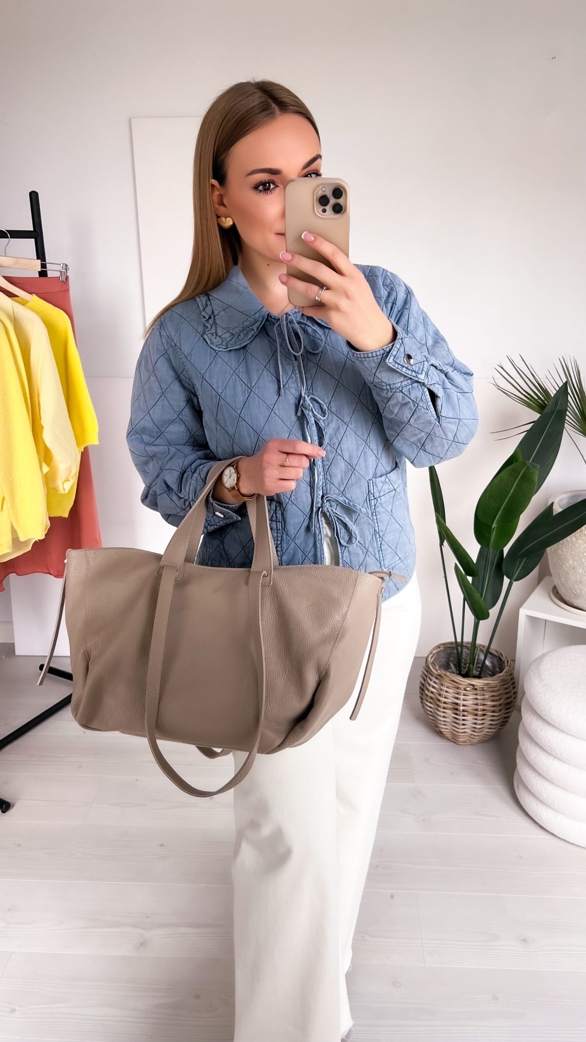 Torebka INGRID Beige Big Bag skóra naturalna