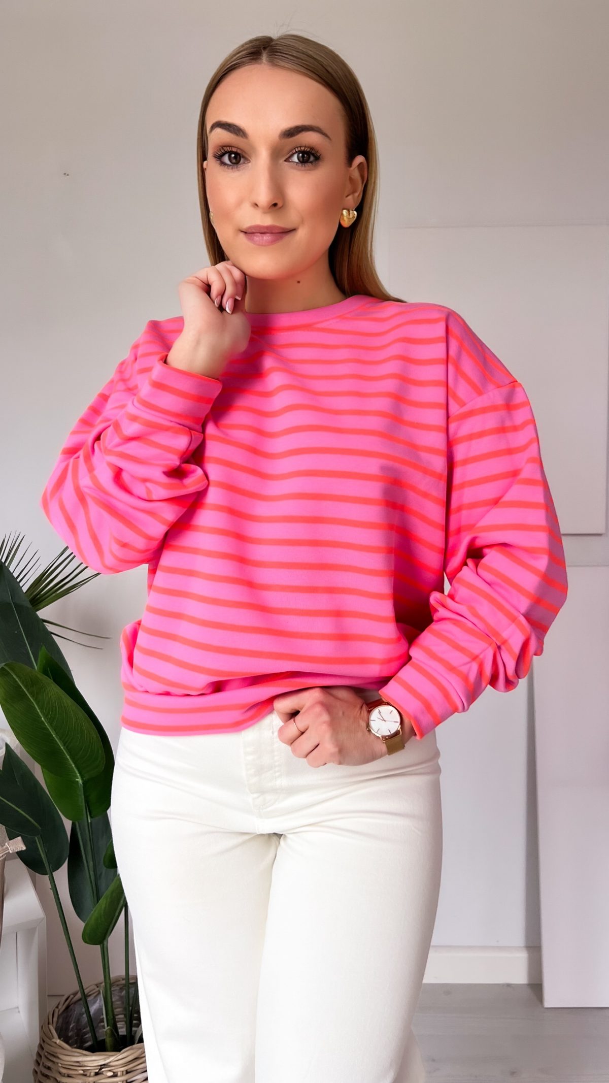 Bluza 🌈 "Stripe Vibes" różowa w pomarańczowe pasy - obrazek 9