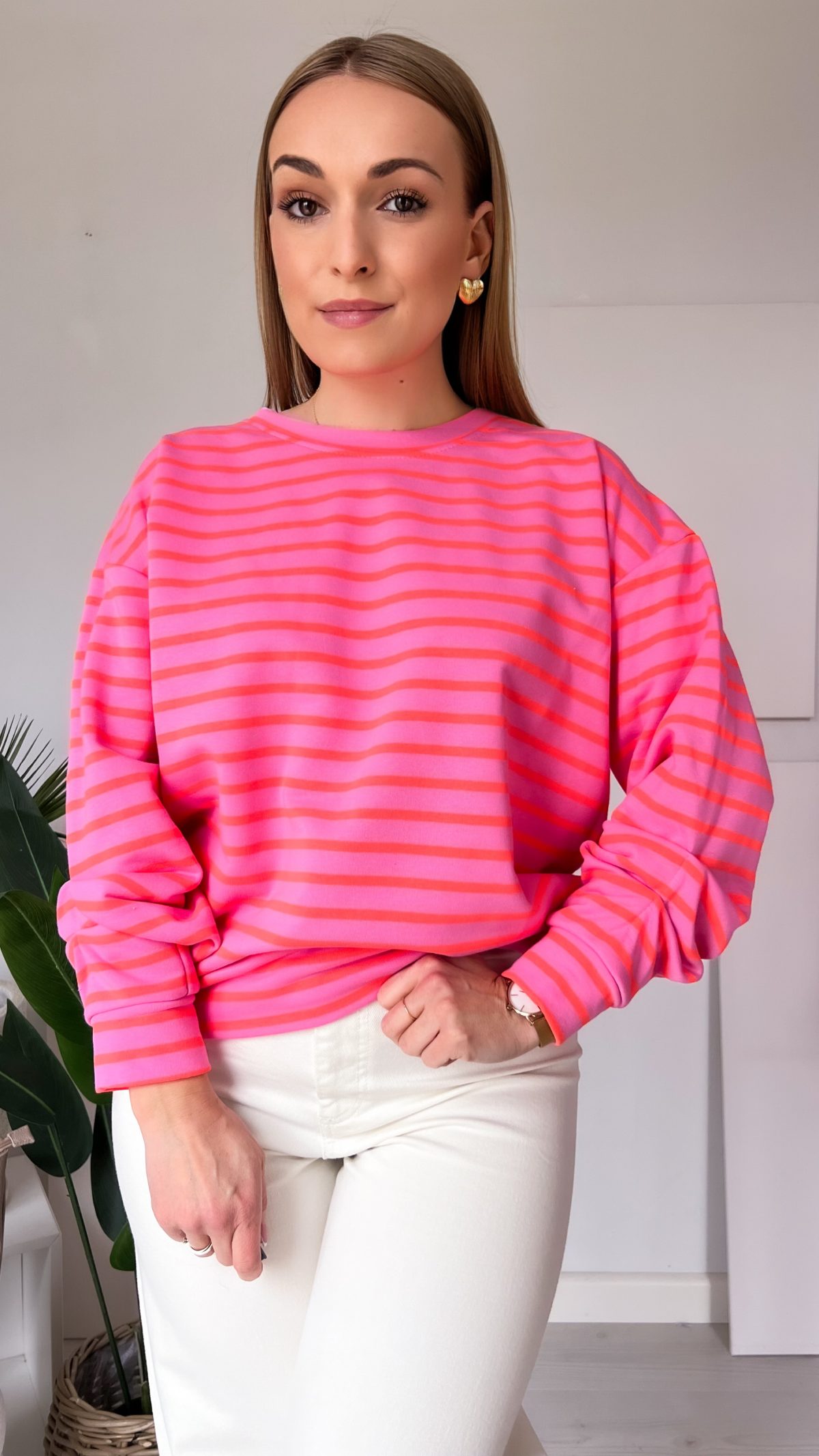 Bluza 🌈 "Stripe Vibes" różowa w pomarańczowe pasy