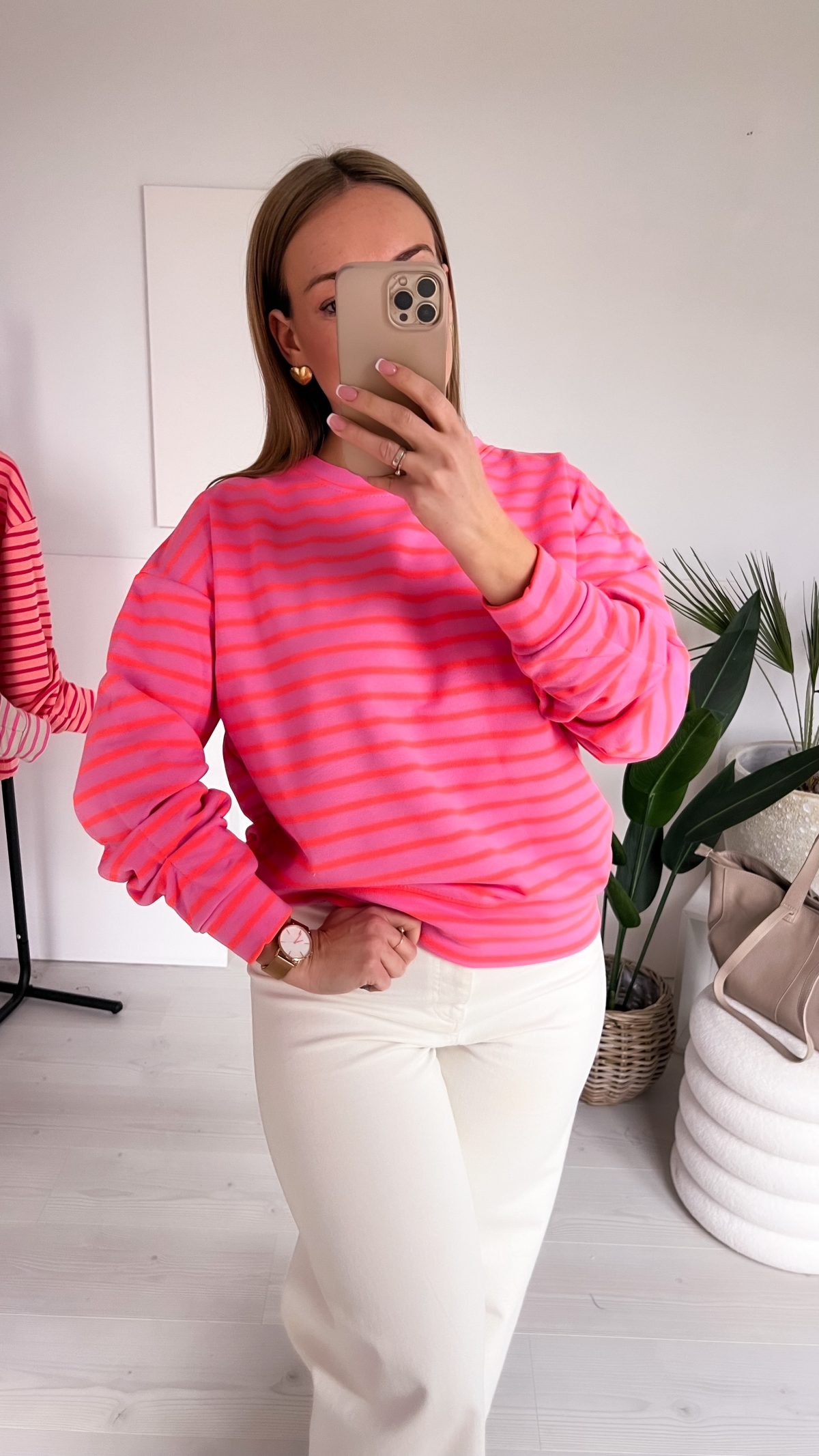 Bluza 🌈 "Stripe Vibes" różowa w pomarańczowe pasy - obrazek 4