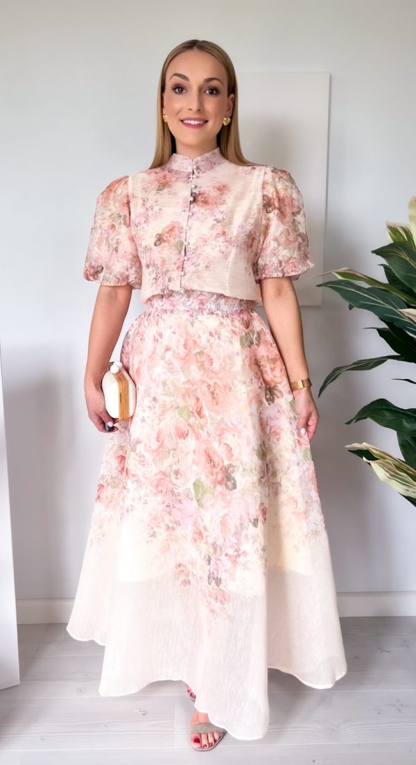 Komplet Bloom Elegance łososiowe kwiaty