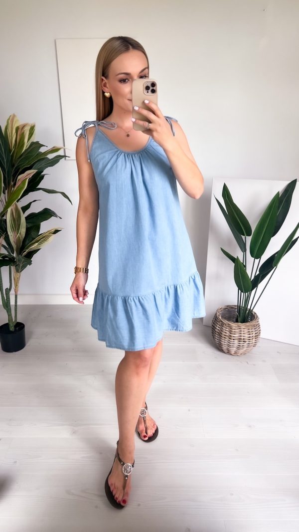 💙 Letnia Sukienka na Ramiączkach – Jeansowy Look 💙 jasny jeans