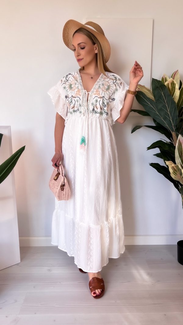 Sukienka BOHO maxi jasny biała