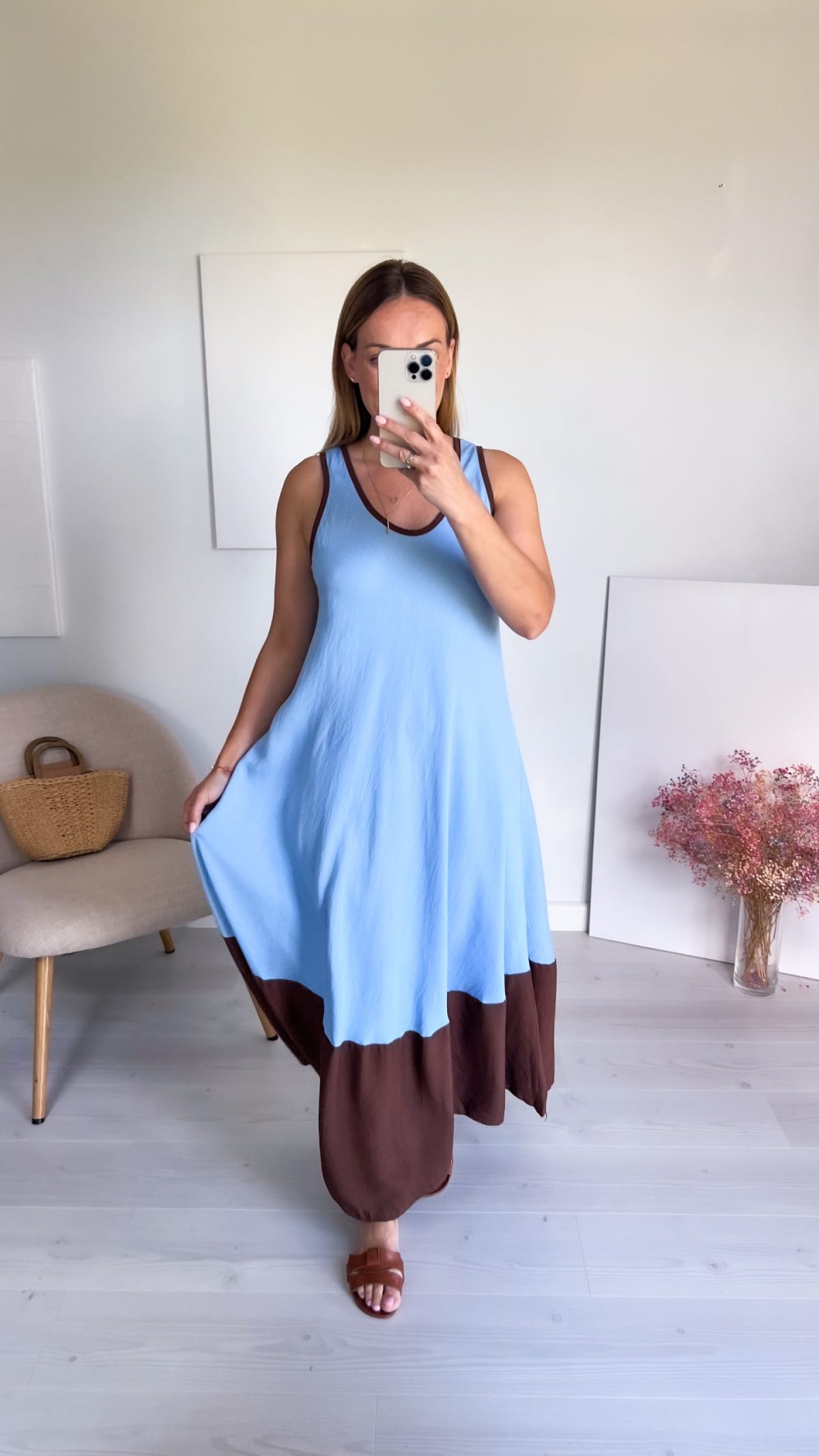 🌸 Sukienka CELIA niebieska z brązem - obrazek 8