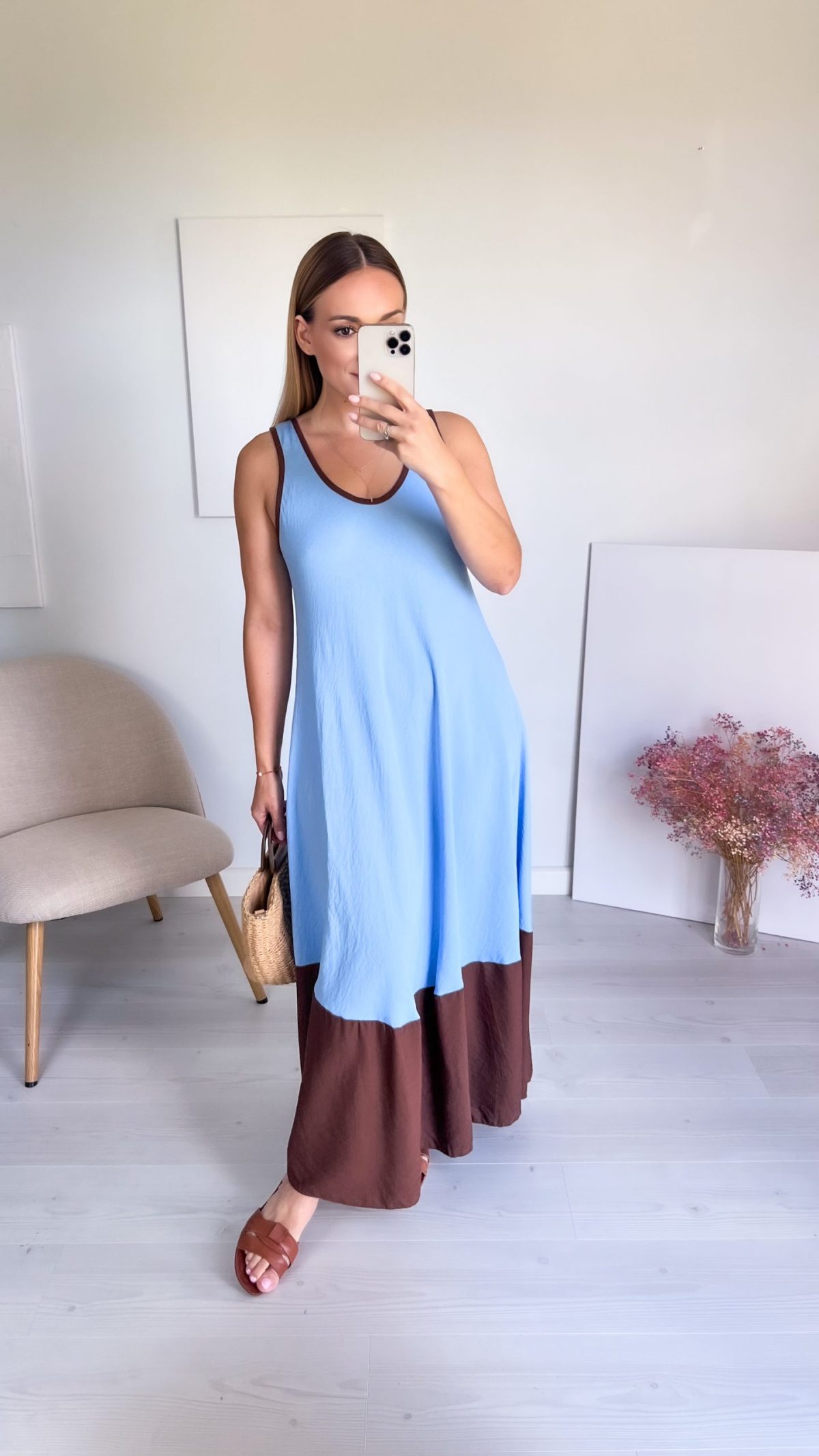 🌸 Sukienka CELIA niebieska z brązem