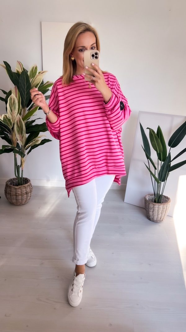 Bluza GUSTA paski róż- czerwień