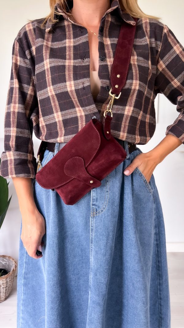 Torebka ze skóry naturalnej zamsz MALLA zamsz bordo