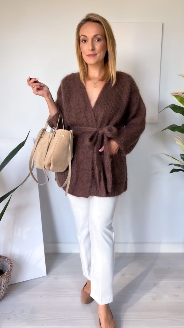 Sweter kardigan z wiązaniem w pasie KID MOHER czekolada
