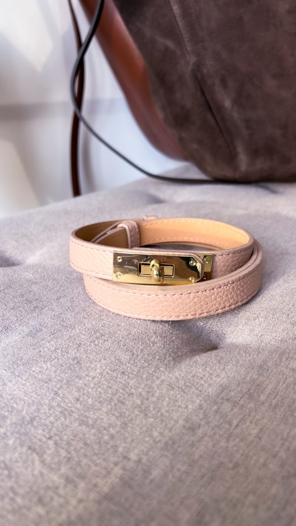 Pasek LUNA niebieski skóra naturalna puder beż