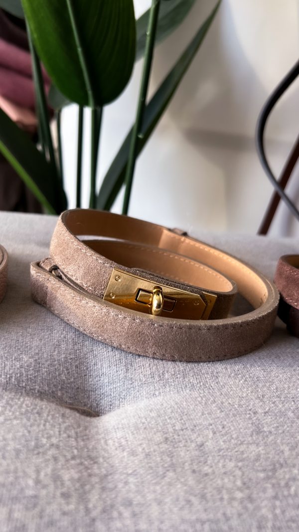 Pasek LUNA niebieski skóra naturalna fango zamsz