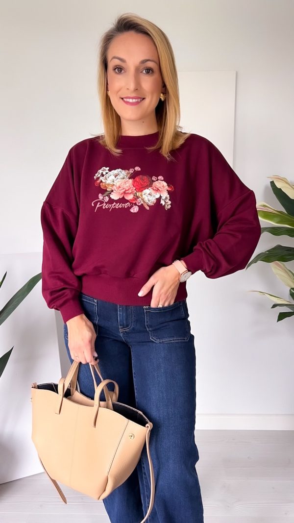 Bluza z aplikacją w kwiaty bordo