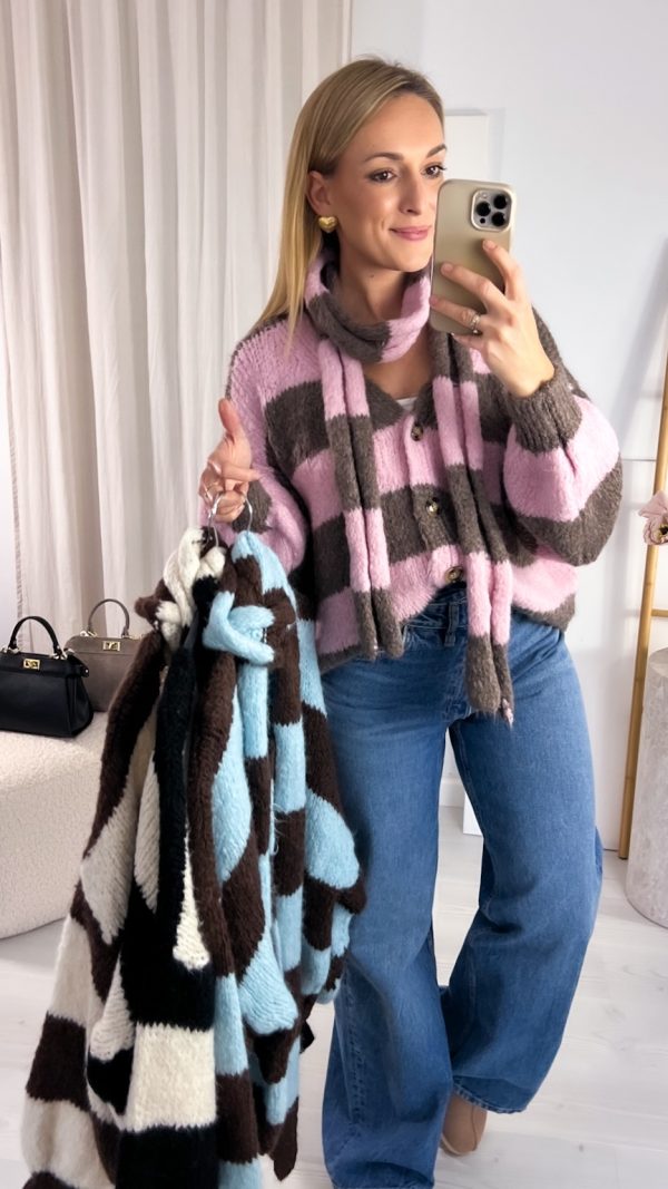 Kardigan z szalem puder