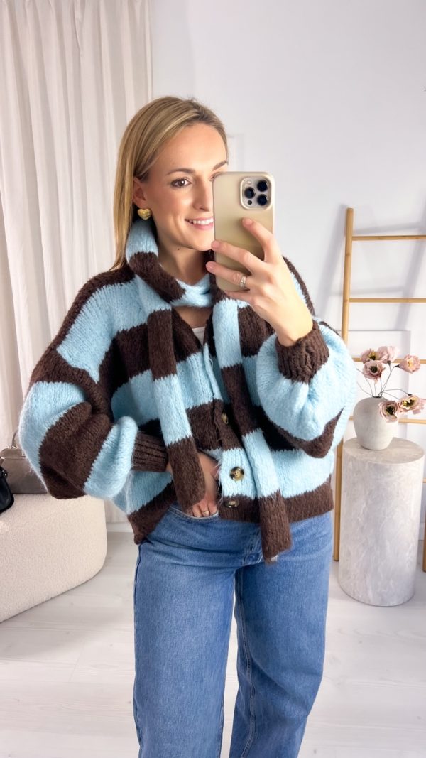 Kardigan z szalem turkus