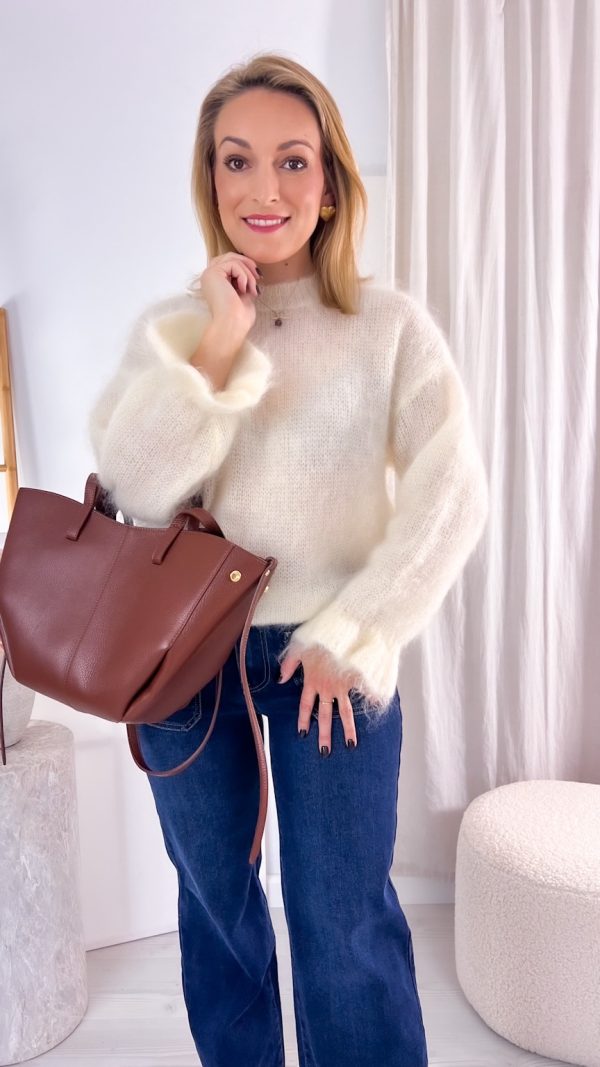 🧶 Sweter KID MOHER 80% z  falbanką przy rękawach 🧶 śmietankowy