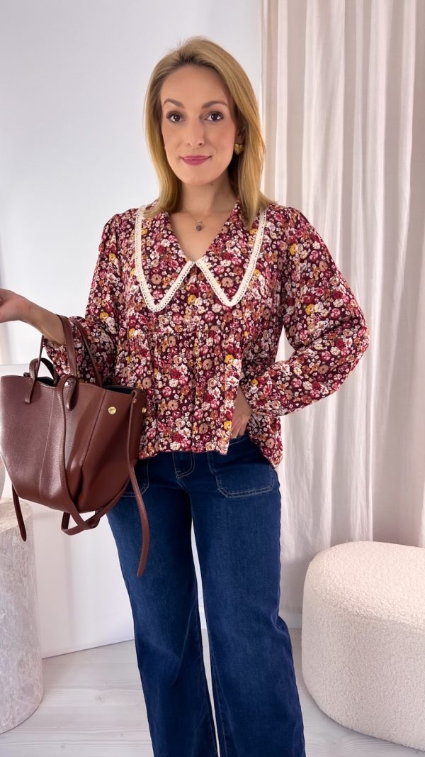 Koszula FABIOLA bordowa w kwiaty