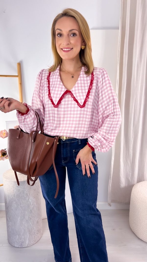 Koszula FERRO pudrowa- biała kratka