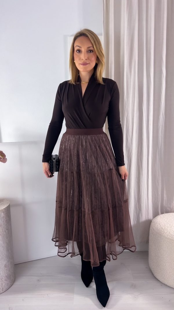 Spódnica tiulowa midi czekoladowa