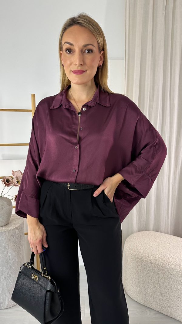 Koszula z wiskozy oversize śliwka