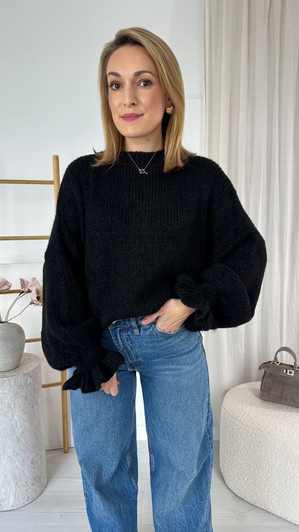 Sweter ZARAYA z falbanką czarny