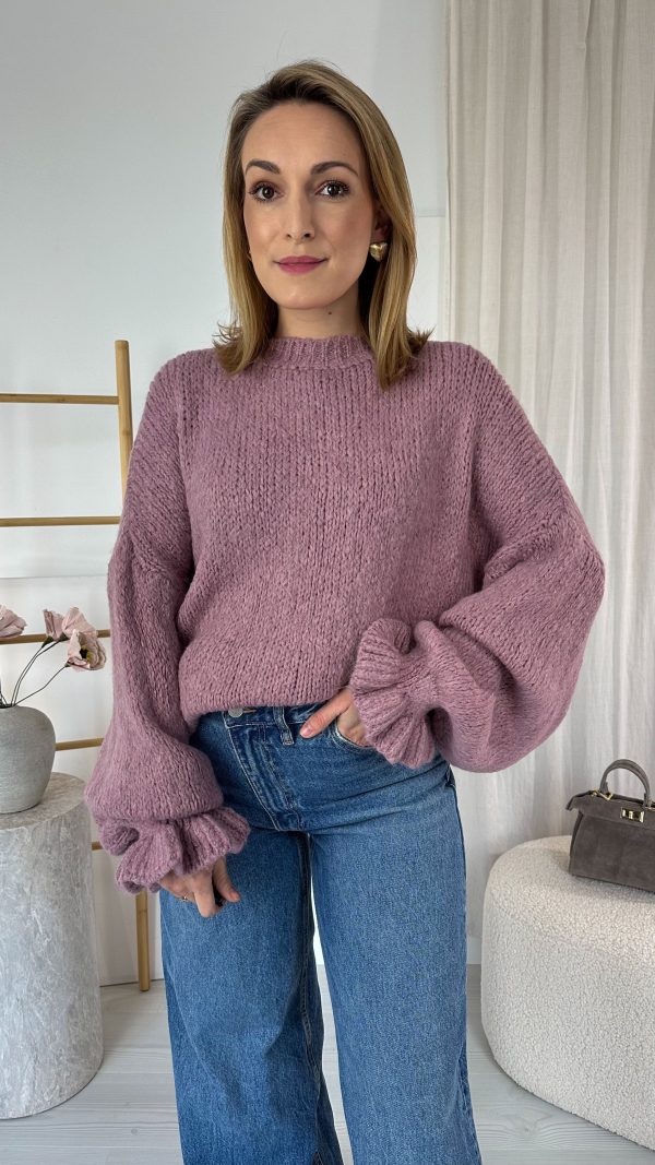 Sweter ZARAYA z falbanką jagodowy