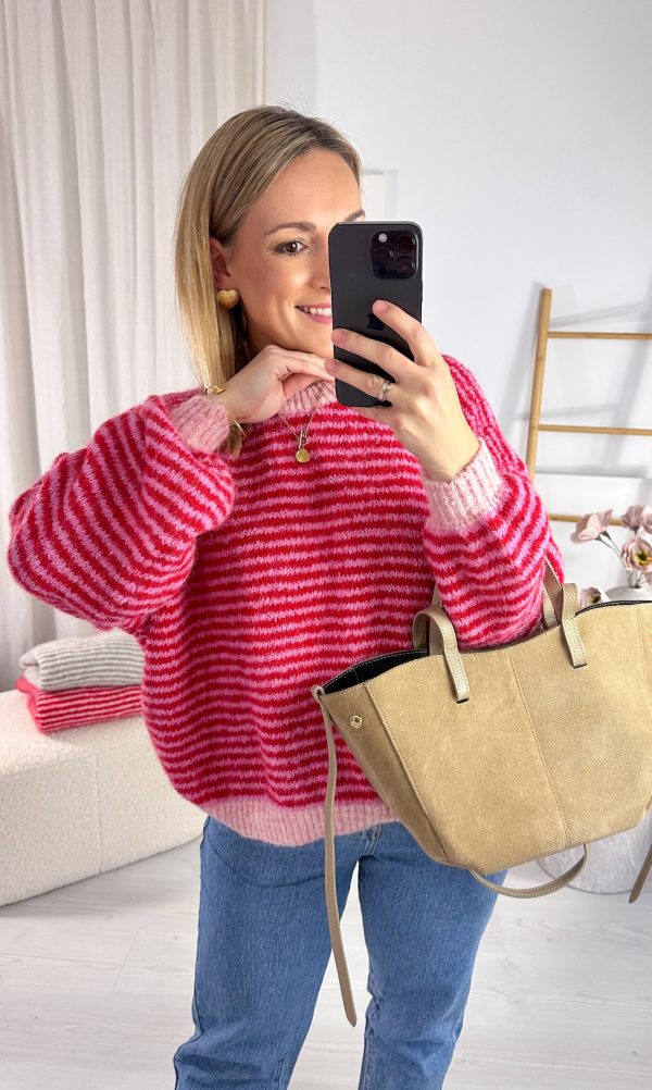 Sweter WEAVE czerwono- różowy