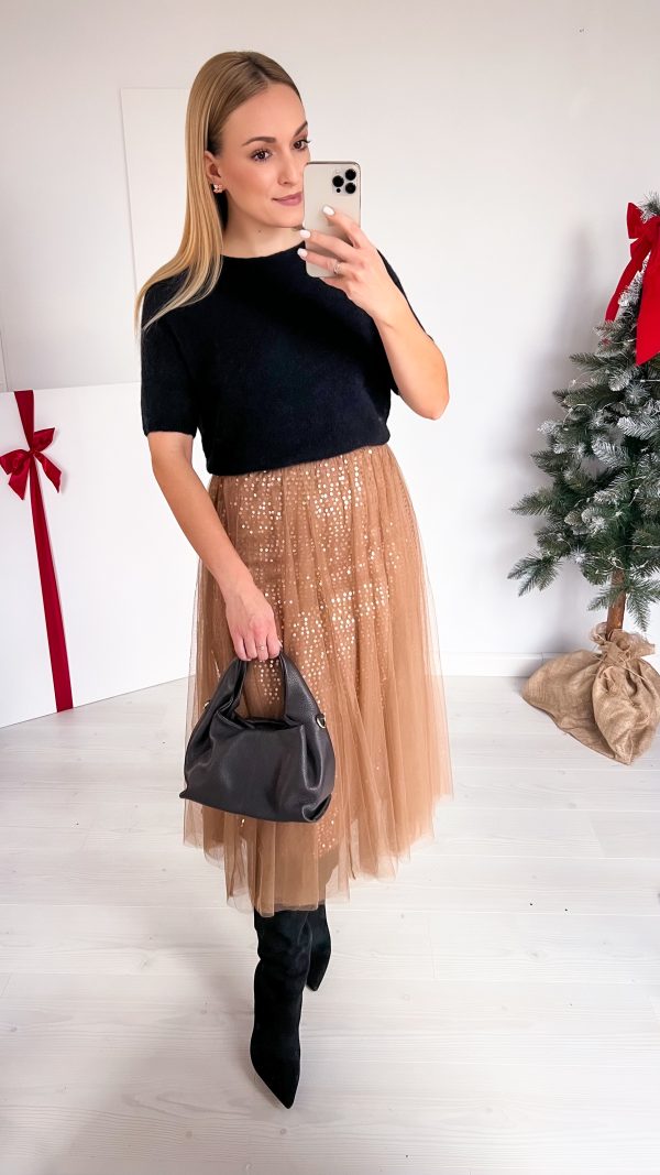 Spódnica tiulowa beżowa złote cekiny