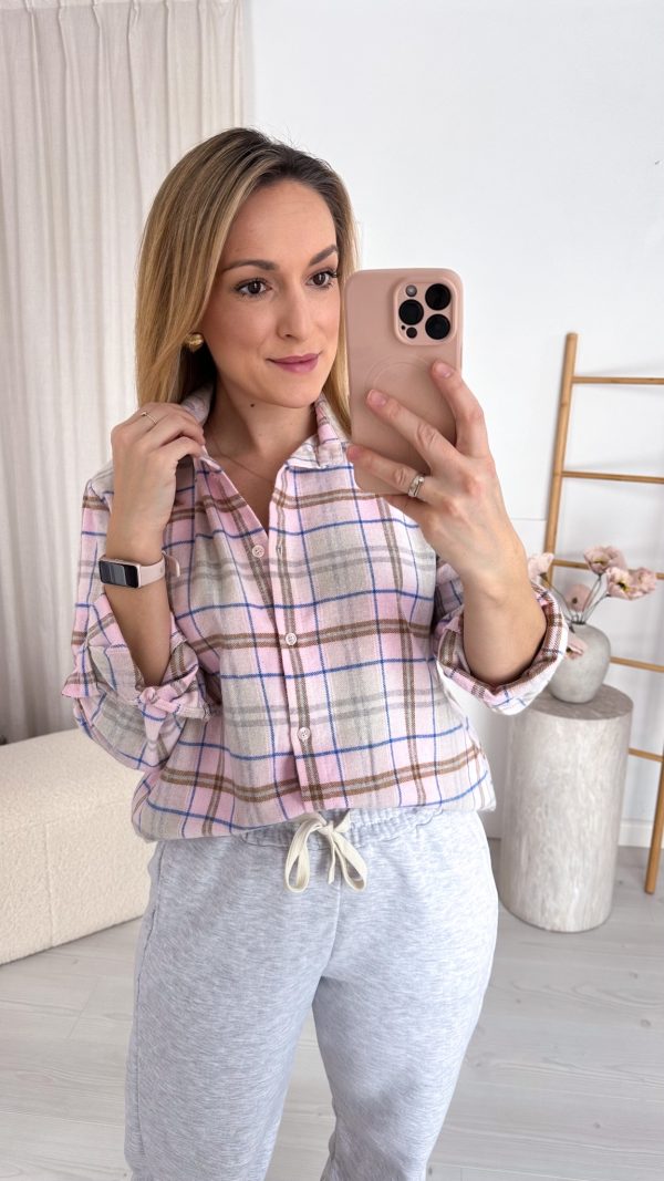 Koszula w kratę MEADOW różowo- beżowa