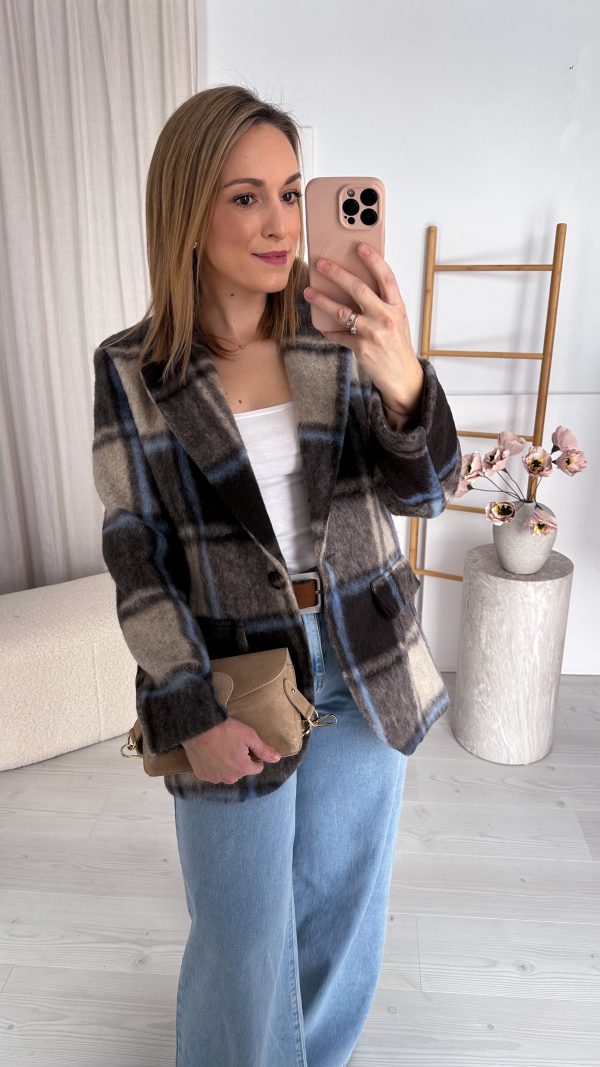 Marynarka 32% wełny grafitowa krata