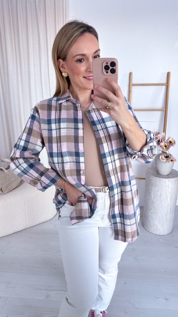 Koszula w kratę MEADOW pudrowa