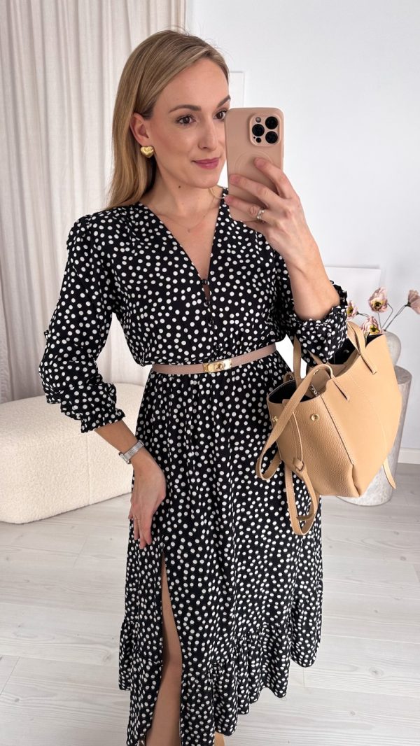 Sukienka Sara 100% wiskoza czarna w groszki