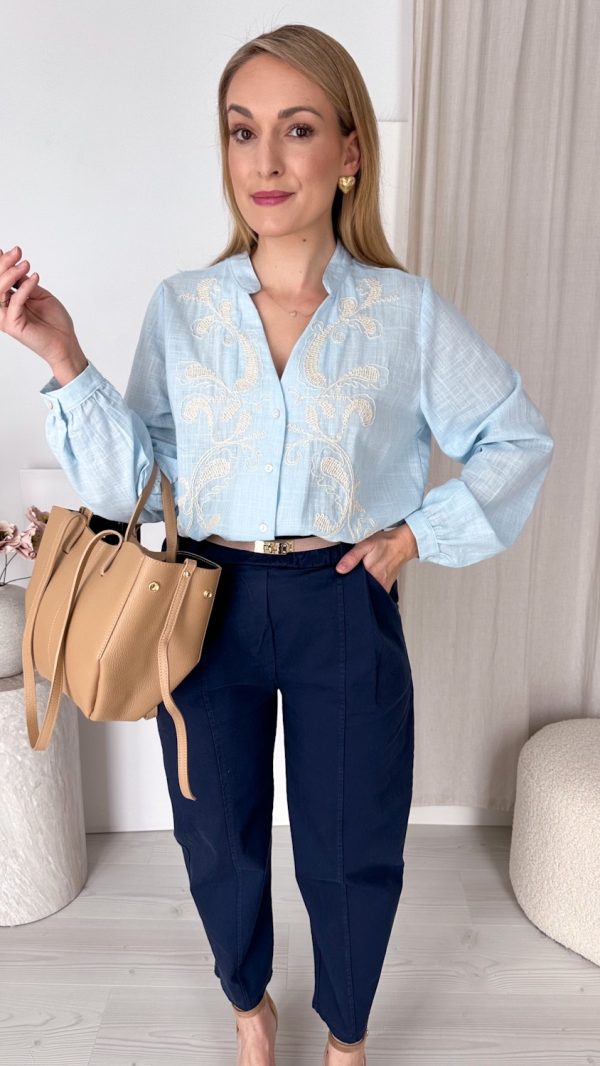 Koszula HAFTOWANA ŁĄKA błękit