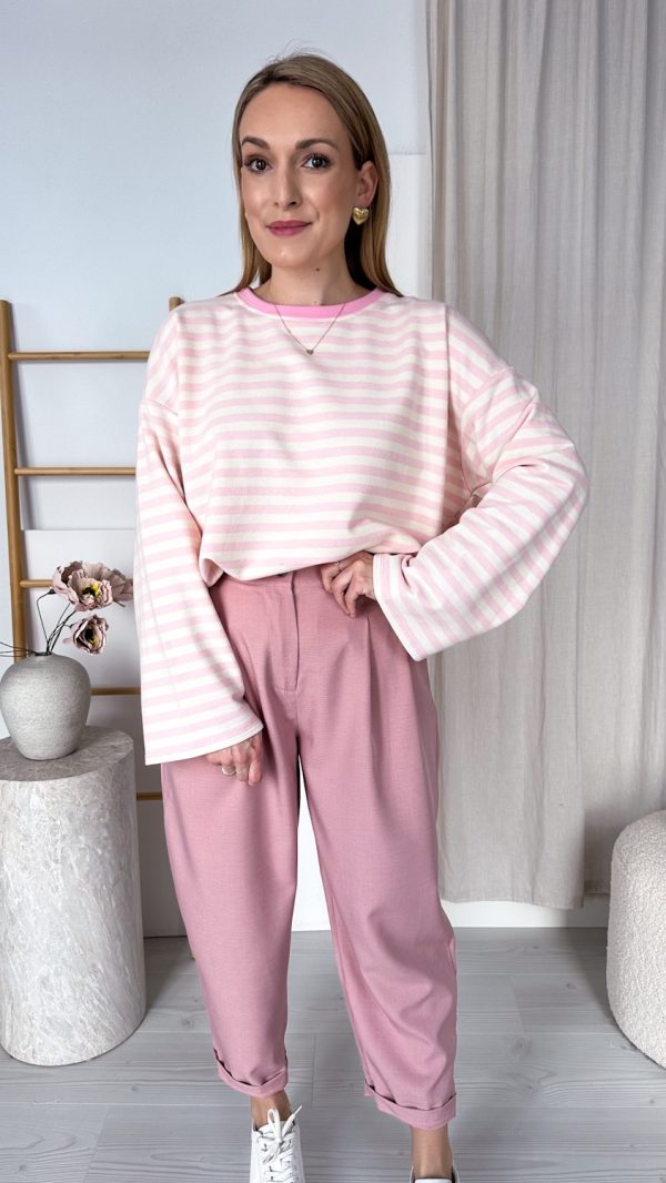 Longsleeve w paski puder- śmietanka