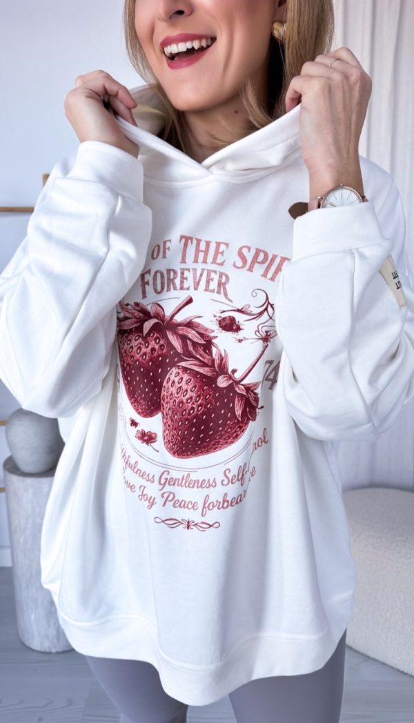 Truskawkowa bluza z kapturem śmietankowa