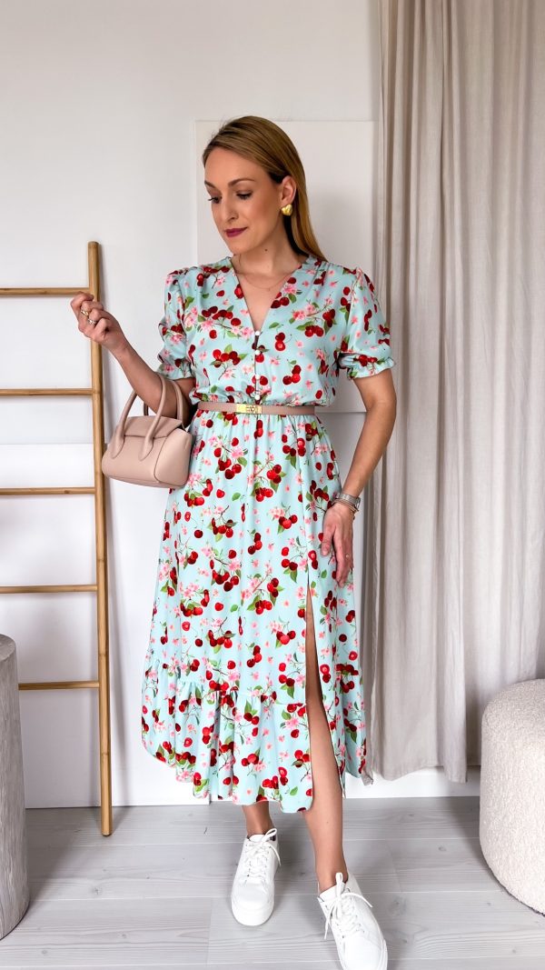 Sukienka MELA miętowa w czereśnie