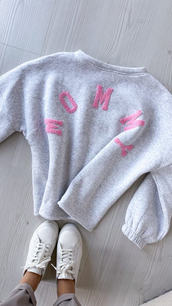 Bluza MOMMY szara z różowym napisem