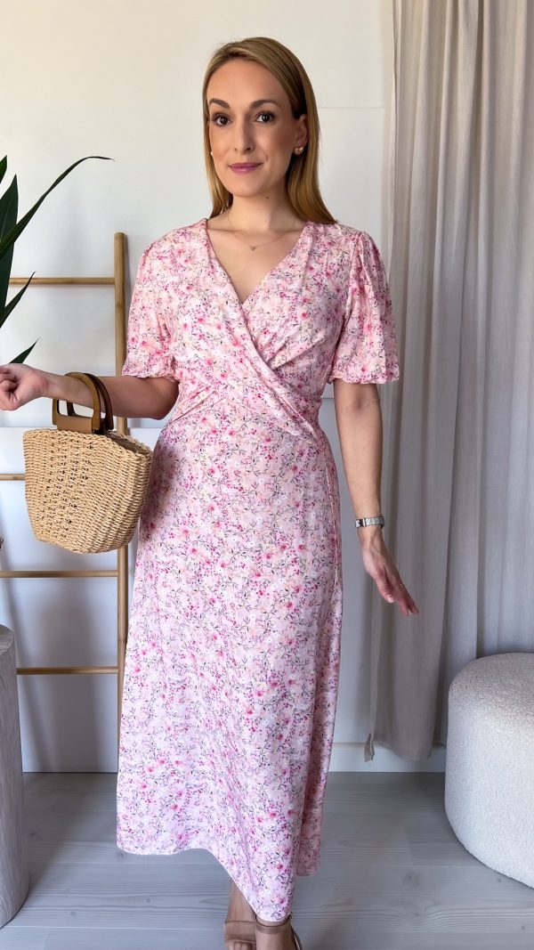 Sukienka MELODIA maxi 100% wiskoza kwiaty pudrowe