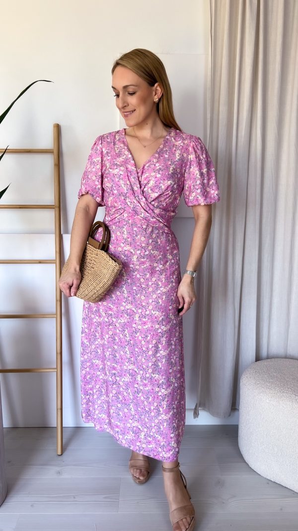 Sukienka MELODIA maxi 100% wiskoza kwiaty lila