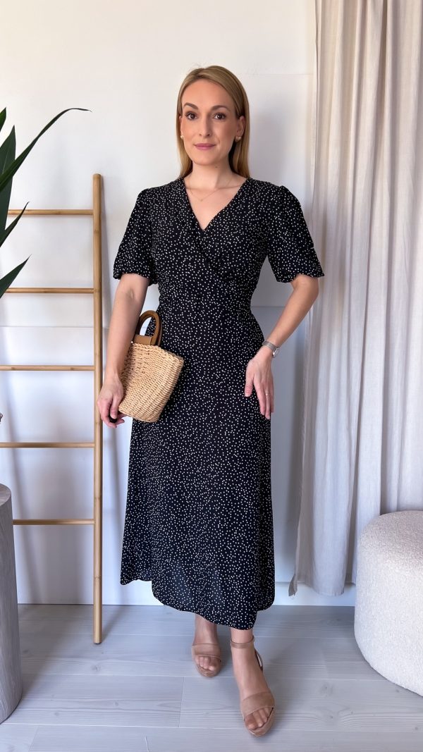 PRE ORDER Sukienka MELODIA maxi 100% wiskoza czarna w drobne groszki WYSYŁKI 4-7 MAJ