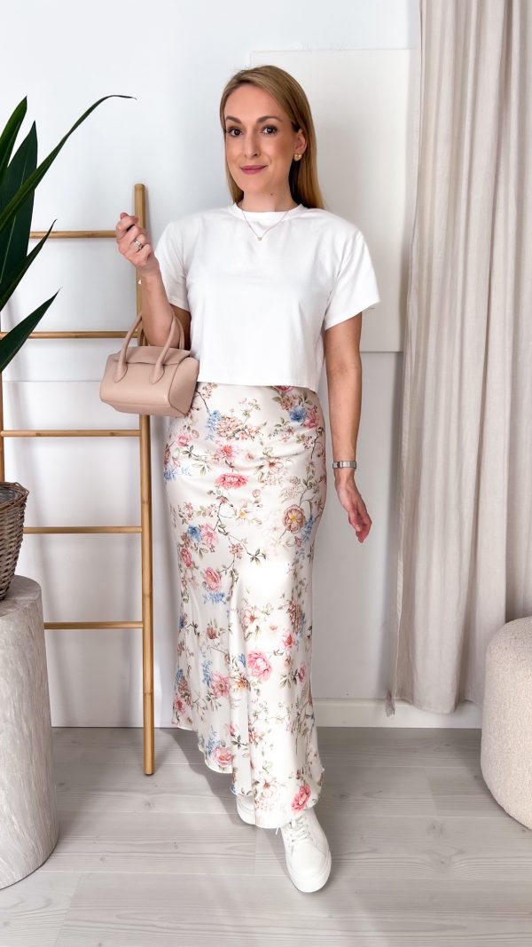 Satynowa spódnica maxi beżowa