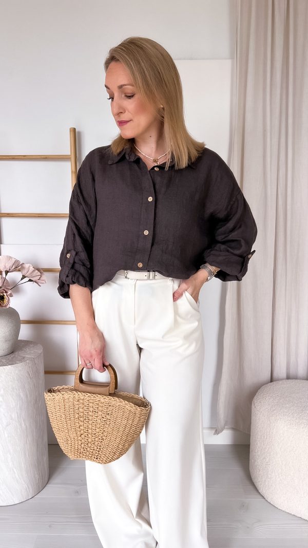 Koszula lniana czekoladowa 100% len