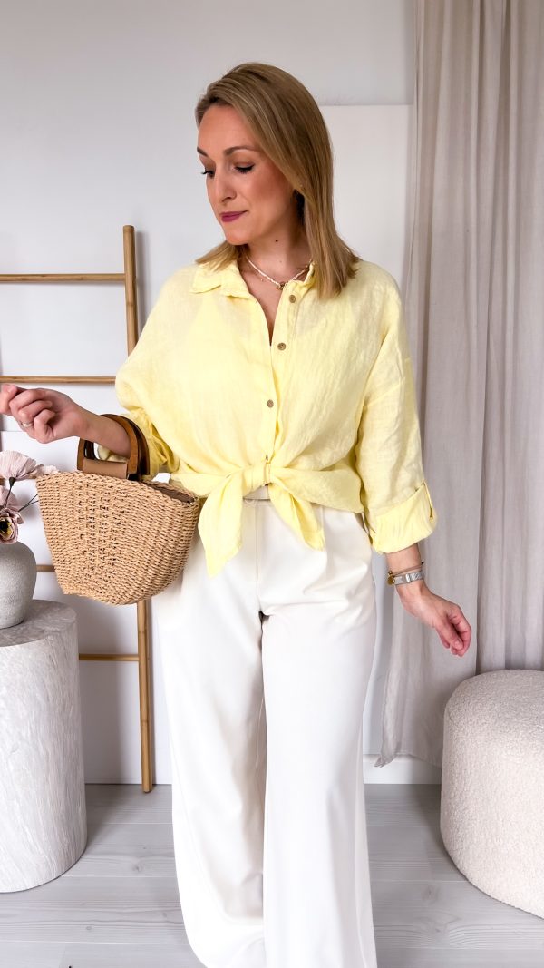 Koszula lniana żółta 100% len