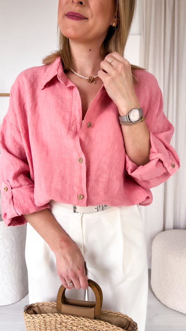 Koszula lniana koralowa 100% len