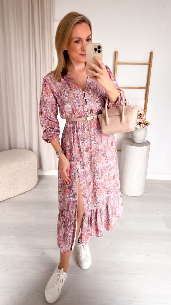 Sukienka Sara 100% wiskoza pudrowa łączka