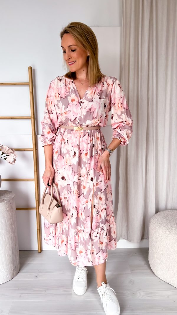 Sukienka Sara 100% wiskoza pudrowe kwiaty