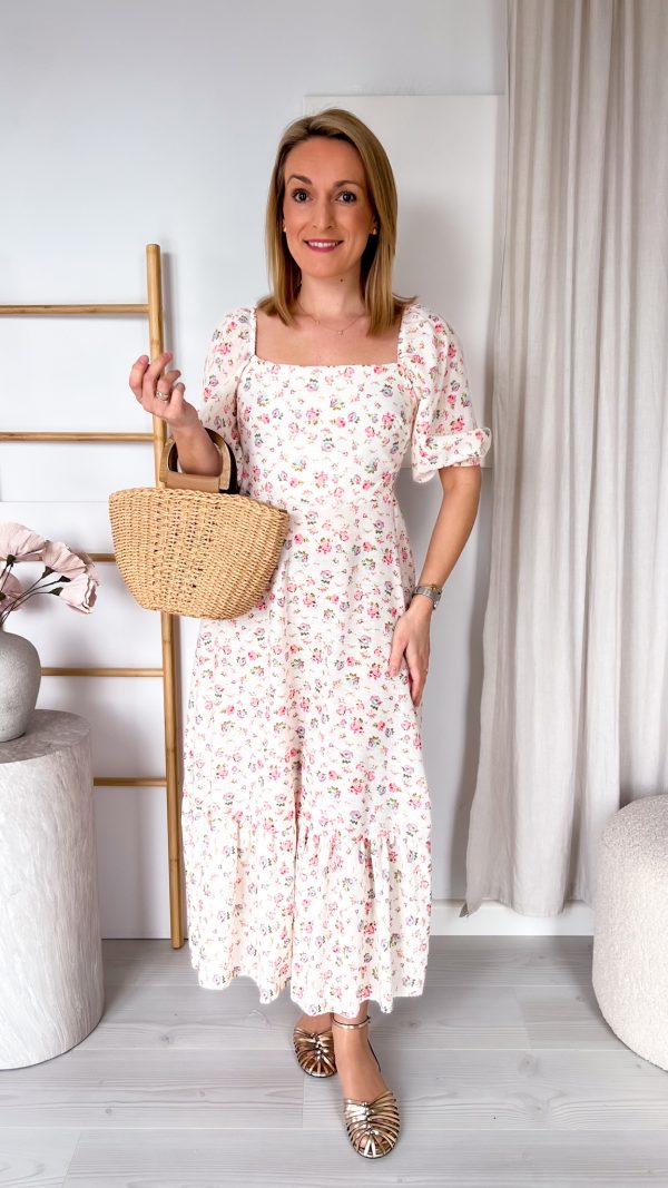 PRE ORDER Sukienka OFELIA beżowa w różyczki WYSYŁKI 20-25 KWIETNIA