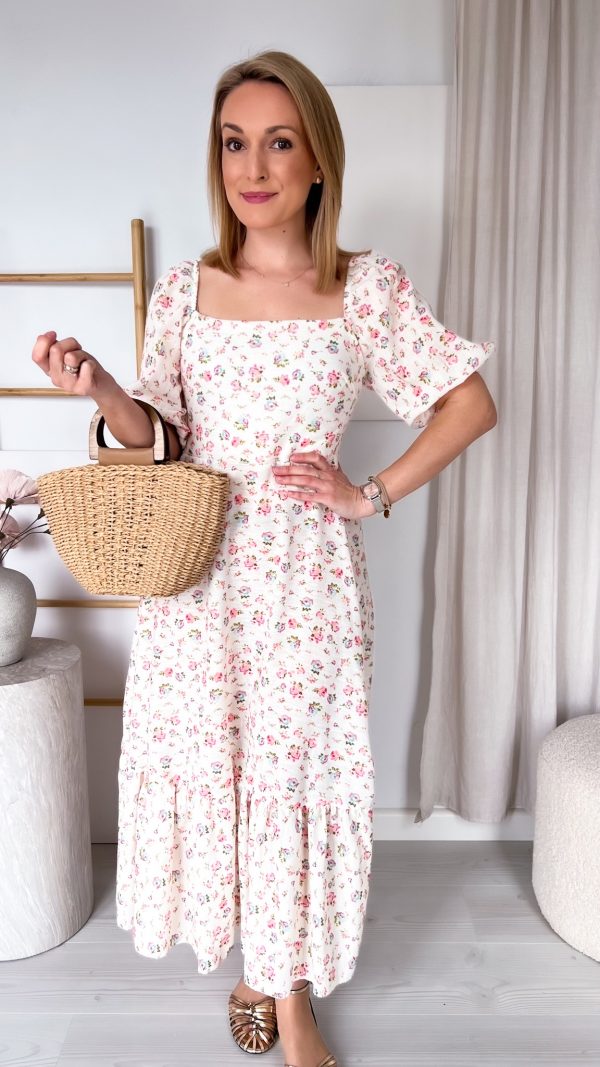 PRE ORDER Sukienka OFELIA beżowa w różyczki WYSYŁKI 20-25 KWIETNIA