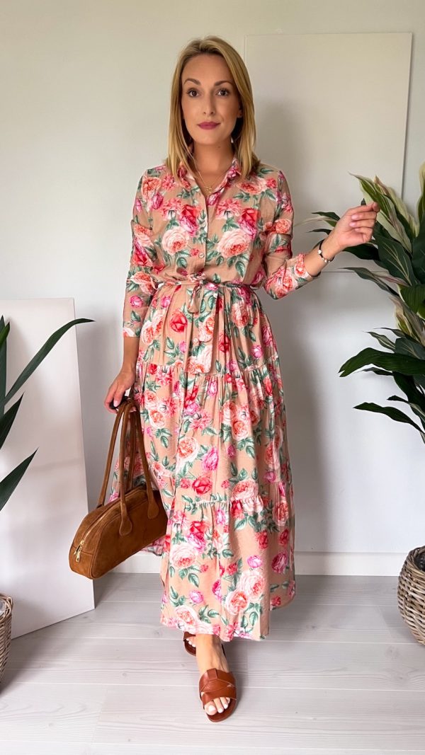 Sukienka FLORIS  maxi karmelowa