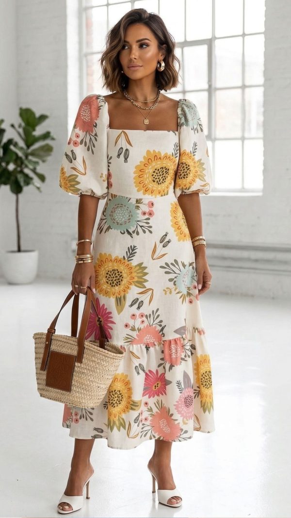 PRE ORDER Sukienka OFELIA śmietankowa w kwiaty WYSYŁKI 20-25 KWIETNIA